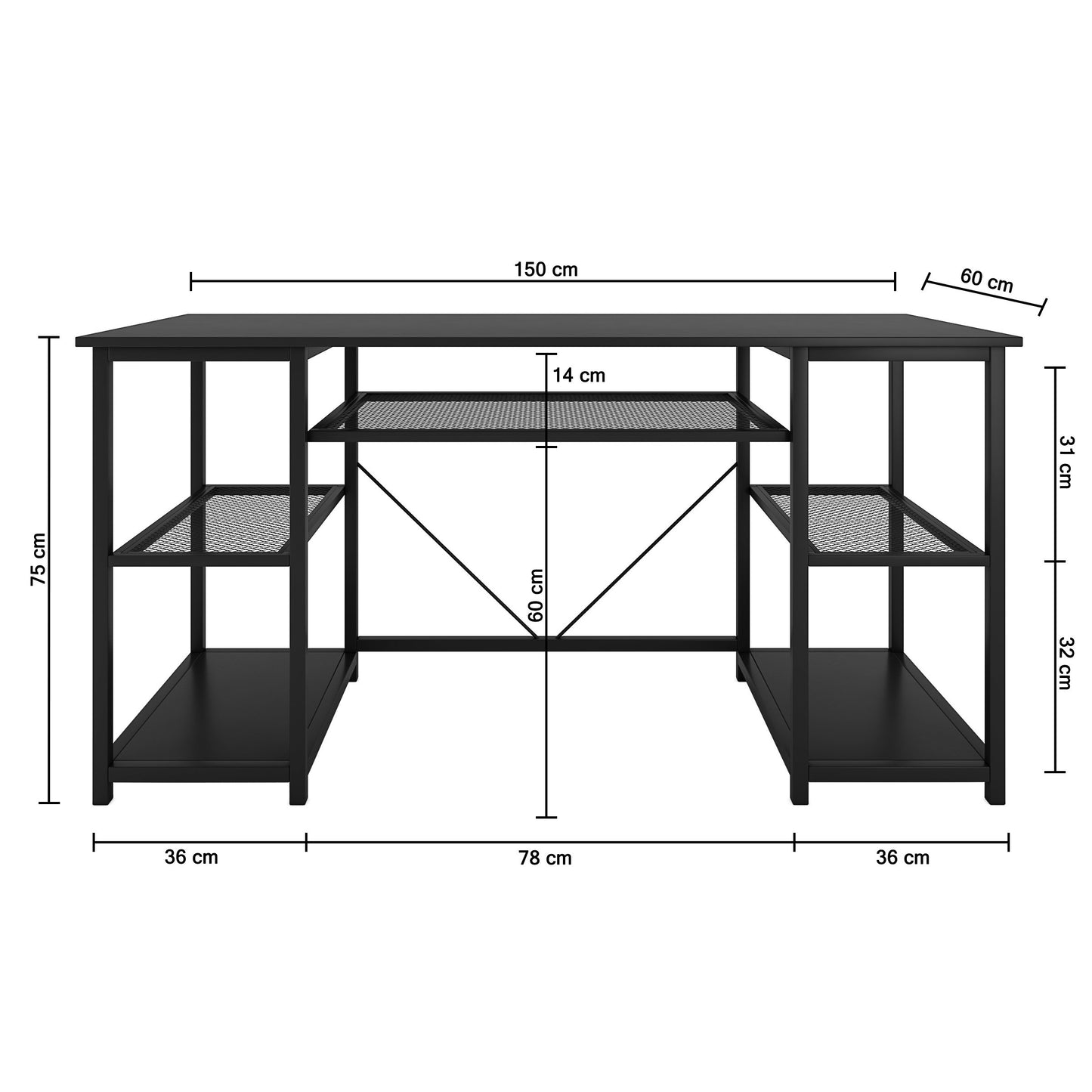 Nancy's Littleton Bureau - Computertafel - Kantoortafel - Opbergruimte - Bewerkt Hout - Gepoedercoat Staal - Zwart - 150 x 50 x 75 cm