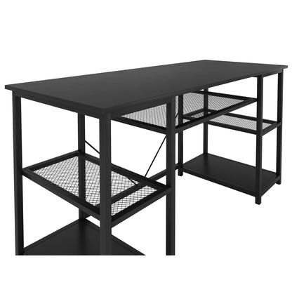 Nancy's Littleton Bureau - Computertafel - Kantoortafel - Opbergruimte - Bewerkt Hout - Gepoedercoat Staal - Zwart - 150 x 50 x 75 cm