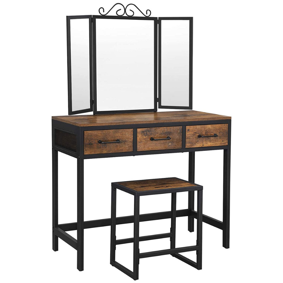 Nancy's Valdez Kaptafel - Make-up Tafel - Grote Spiegel - 3 Lades - 80 x 40 x 135 cm (l x b x h)