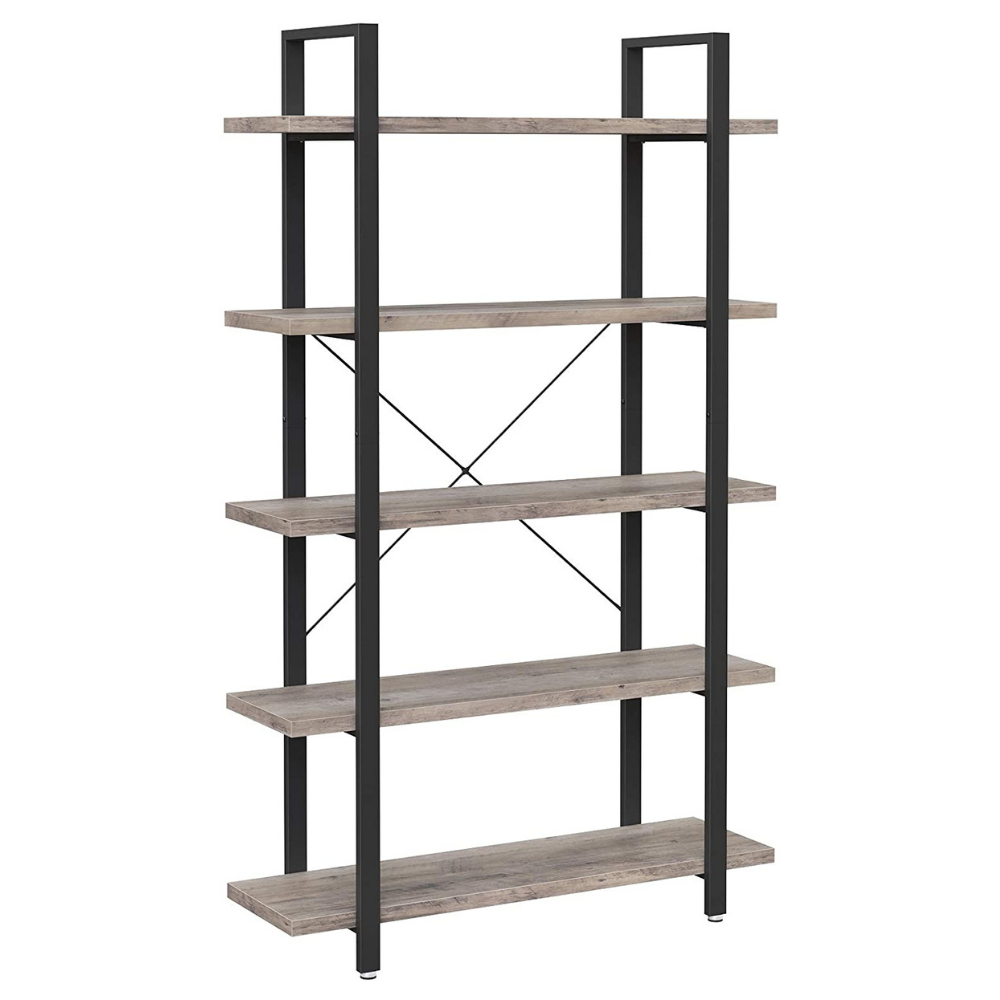 Nancy's Tacoma Boekenkast - Vintage Kast - Boekenkasten - 5 Lagen - Grijs/Zwart - 105 x 33,5 x 177,5 cm (L x B x H)