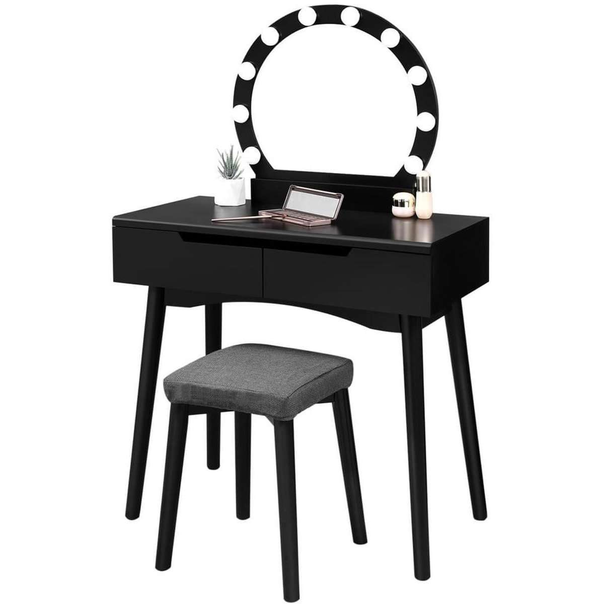 Nancy's Hollywood Kaptafel Met Spiegel Zwart - Make-up Tafel Voor Vrouwen - Kaptafels