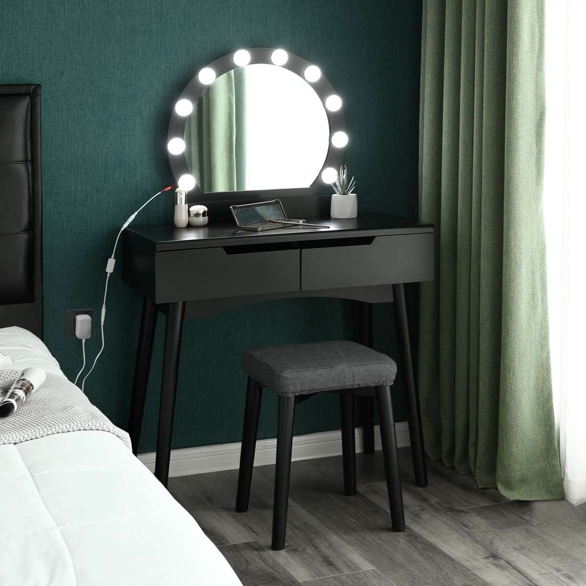 Nancy's Hollywood Kaptafel Met Spiegel Zwart - Make-up Tafel Voor Vrouwen - Kaptafels