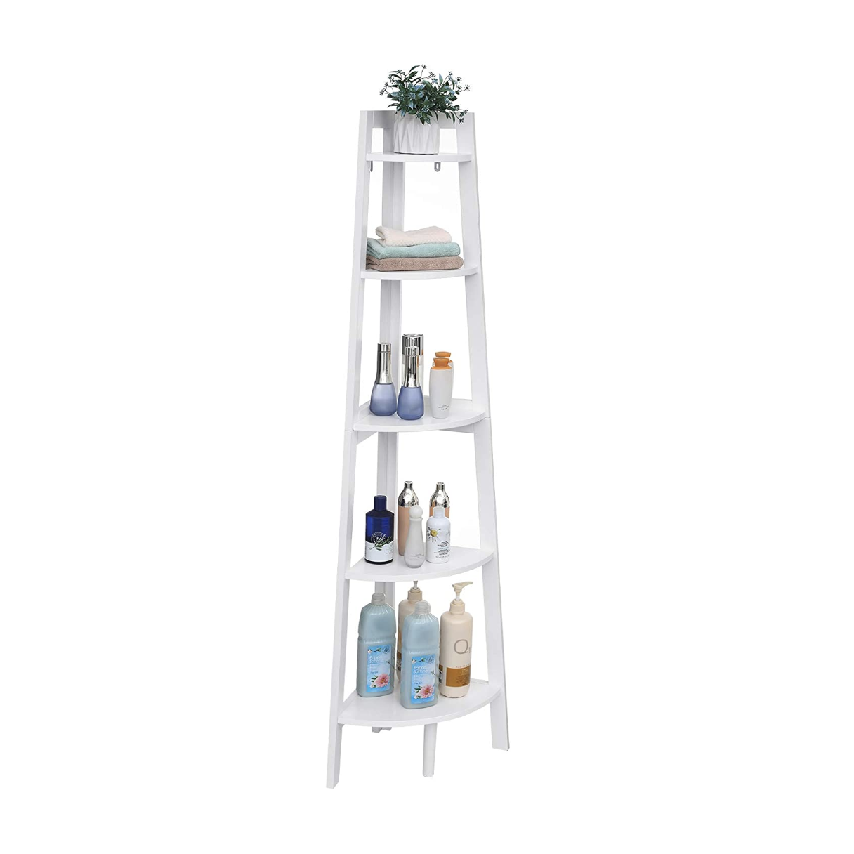 Nancy's Badkamerkast - Hoekkast - Vintage Wandkast - Boekenkast - Industrieel - Wit - Hout - 33,5 x 33,5 x 160 cm