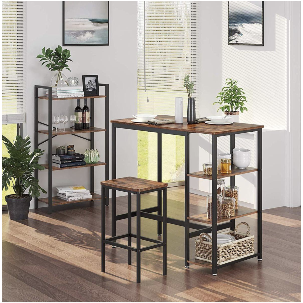 Nancy's Bartafel Haines - Bartafels Hout - 3 Planken - Bruin/Zwart - 109 x 60 x 100 cm