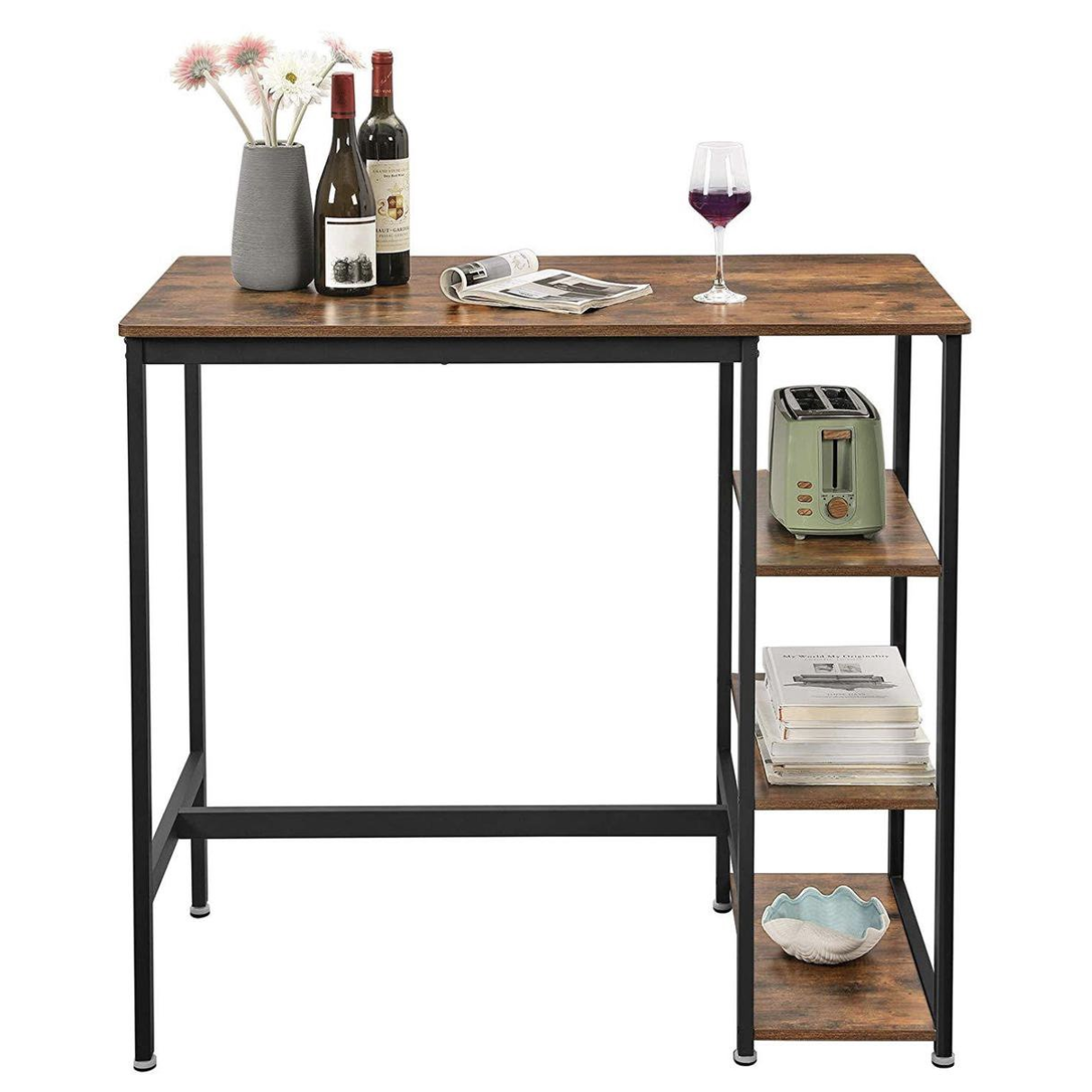 Nancy's Bartafel Haines - Bartafels Hout - 3 Planken - Bruin/Zwart - 109 x 60 x 100 cm