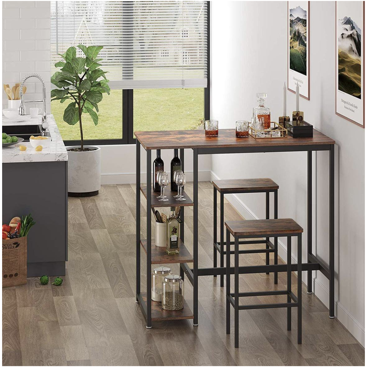Nancy's Bartafel Haines - Bartafels Hout - 3 Planken - Bruin/Zwart - 109 x 60 x 100 cm