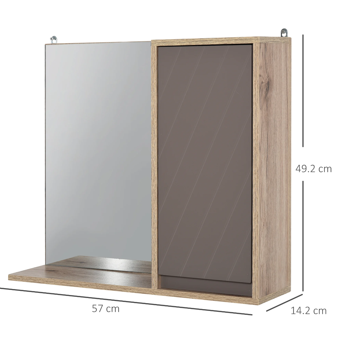 Nancy's Roswell Spiegelkast - Badkamerspiegel - Wandkast - Bovenkast - Multifunctioneel - 2 Opbergvakken - Bewerkt Hout - MDF - Grijs - Naturel