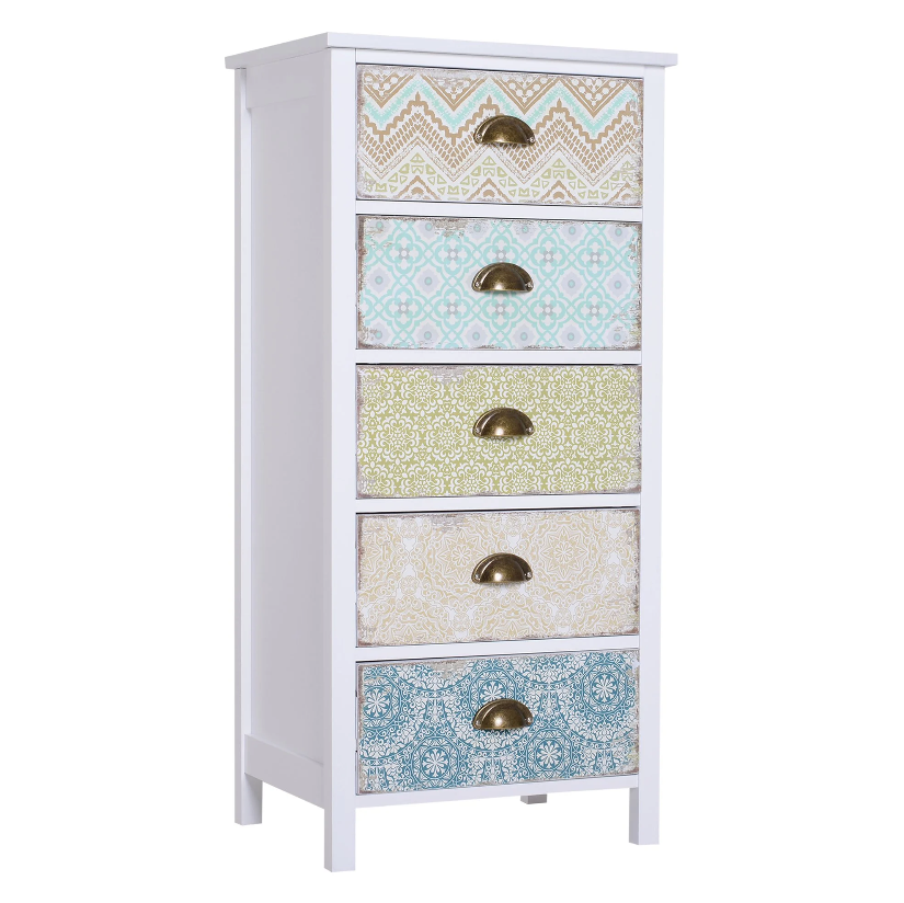 Nancy's Apex Ladekast - Zijkast - Dressoir - Opbergkast - 5 Lades - Rechthoekig - Staande Kast - Hout - MDF - 46 x 34 x 97.5 cm