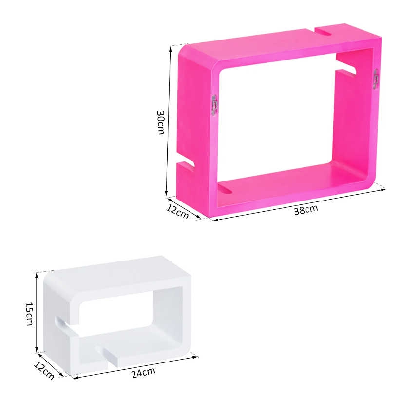 Nancy's Kearns Wandplank - Hangplank - Opbergruimte - Drie Vakken - MDF - Waterafstotend - Roze - Wit - 38 x 12 x 30 cm / 24 x 12 x 15 cm