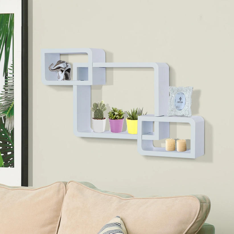 Nancy's Kearns Wandplank - Hangplank - Opbergruimte - Drie Vakken - MDF - Waterafstotend - Roze - Wit - 38 x 12 x 30 cm / 24 x 12 x 15 cm