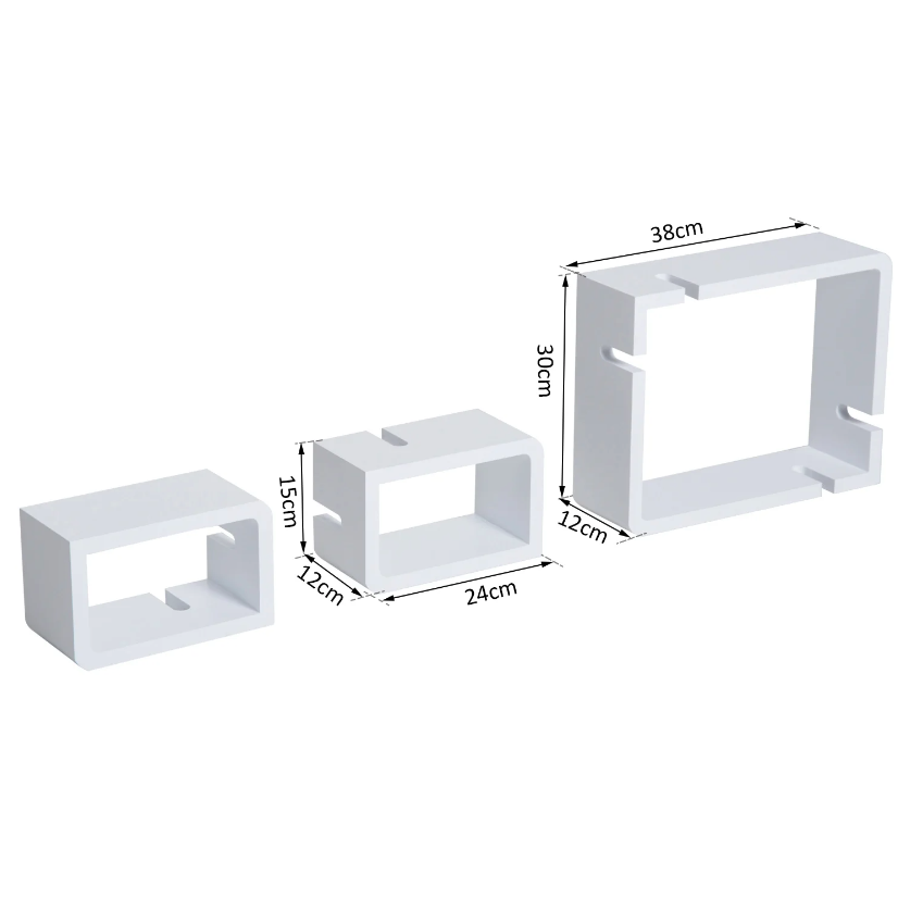 Nancy's Kearns Wandplank - Hangplank - Opbergruimte - Drie Vakken - MDF - Waterafstotend - Roze - Wit - 38 x 12 x 30 cm / 24 x 12 x 15 cm