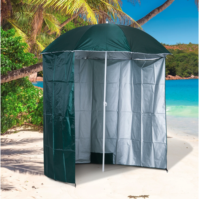 Nancy's Addison Parasol - Strandparasol - Zijwand - Groen - 2-Delig - Polyester - Waterafstotend - Afneembare Zijwand - Ø 220 cm