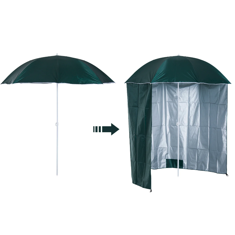 Nancy's Addison Parasol - Strandparasol - Zijwand - Groen - 2-Delig - Polyester - Waterafstotend - Afneembare Zijwand - Ø 220 cm