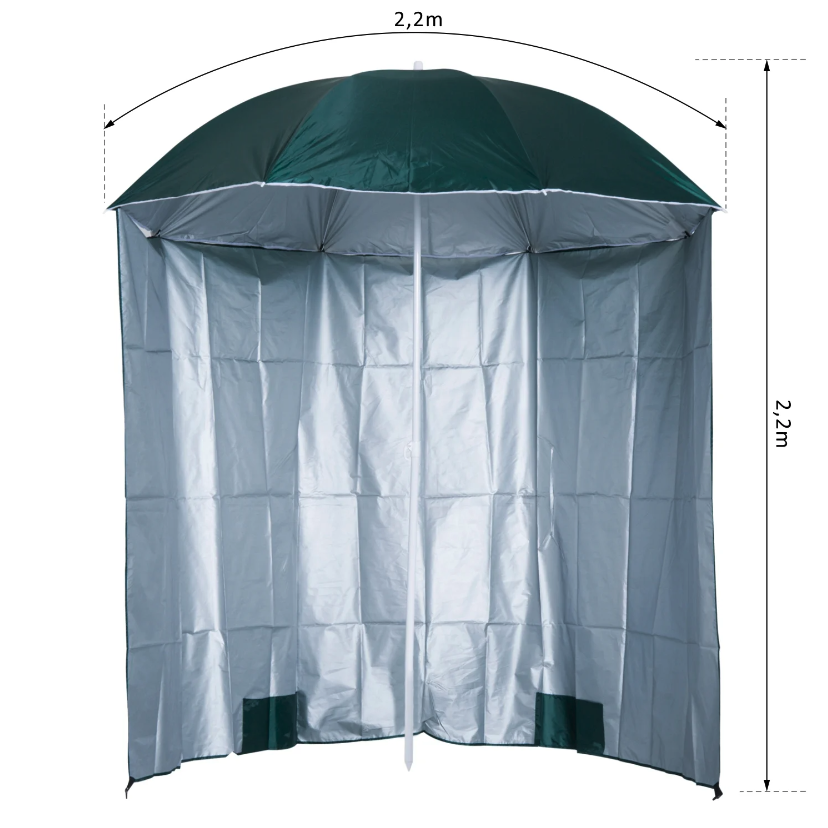 Nancy's Addison Parasol - Strandparasol - Zijwand - Groen - 2-Delig - Polyester - Waterafstotend - Afneembare Zijwand - Ø 220 cm