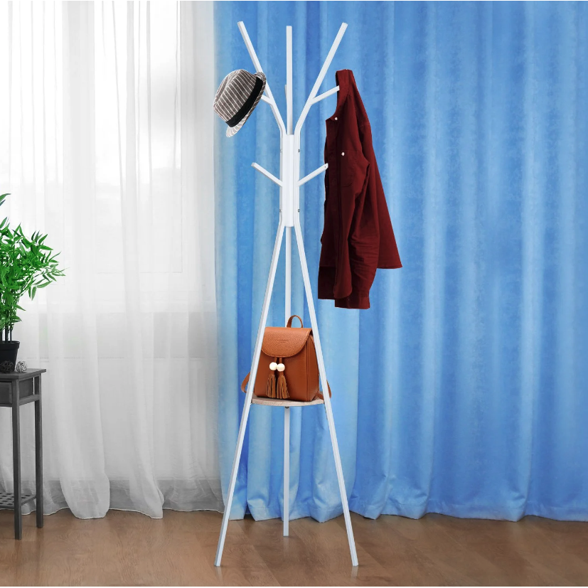 Nancy's Woodridge Coat Rack - Standing Coat Rack - Wardrobe Rack - 8 Hooks - White - Steel