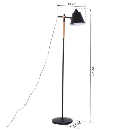 Nancy's Matthews Vloerlamp - Sfeerverlichting - Verstelbare Lamp - 40W - Dennenhout - Staal - Zwart