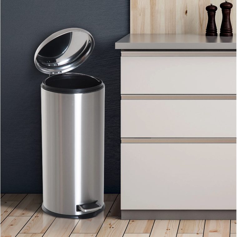 Poubelle à pédale Nancy's Fair Lawn - 30 litres - Poubelle - Poubelle - Seau intérieur - Couvercle à charnière - Acier inoxydable - Argent - 29,2 x 29,2 x 62,9 cm