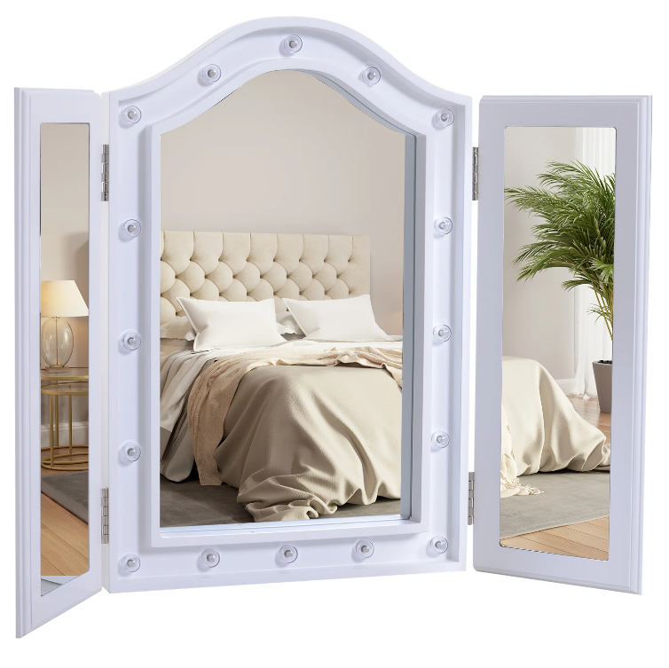 Nancy's Lawndale Make-Up Spiegel - Cosmeticaspiegel - 16 LED Lichtjes - Batterijen - Wit - MDF - 36-73 x 53.5 x 4.5 cm