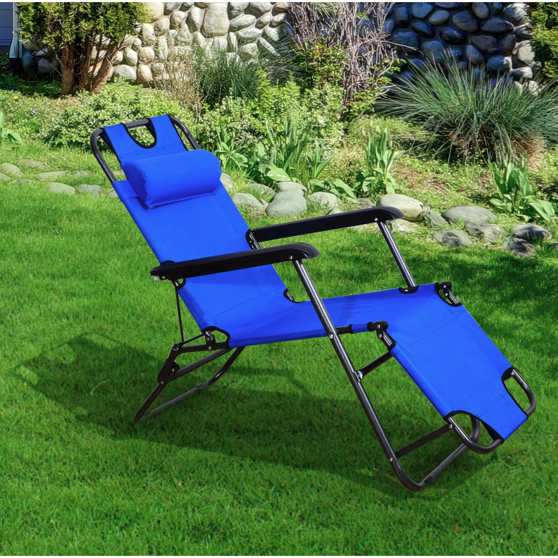 Nancy's Fountain Ligstoel - Ligbed - Loungestoel - Opvouwbaar - Kussen - Metaal - Stof - Blauw - 118 x 60 x 80 cm