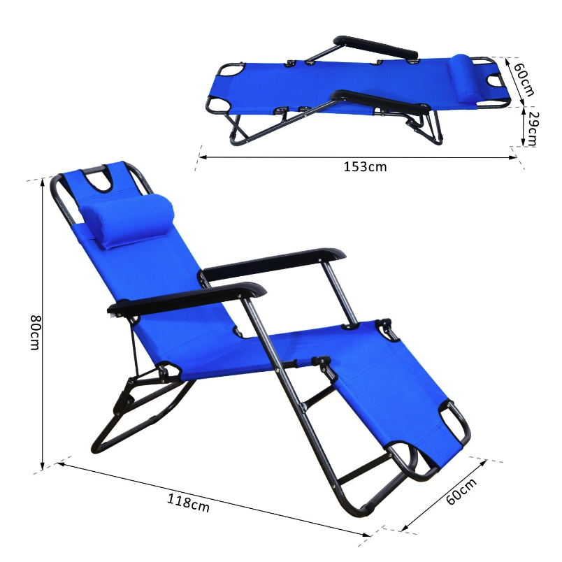Nancy's Fountain Ligstoel - Ligbed - Loungestoel - Opvouwbaar - Kussen - Metaal - Stof - Blauw - 118 x 60 x 80 cm