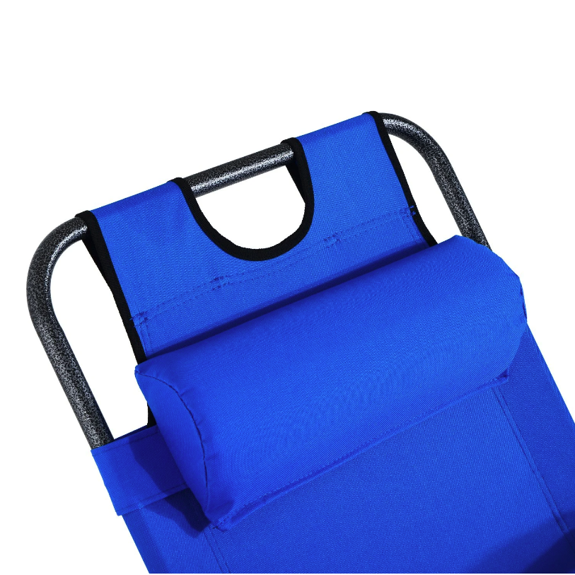 Nancy's Fountain Ligstoel - Ligbed - Loungestoel - Opvouwbaar - Kussen - Metaal - Stof - Blauw - 118 x 60 x 80 cm