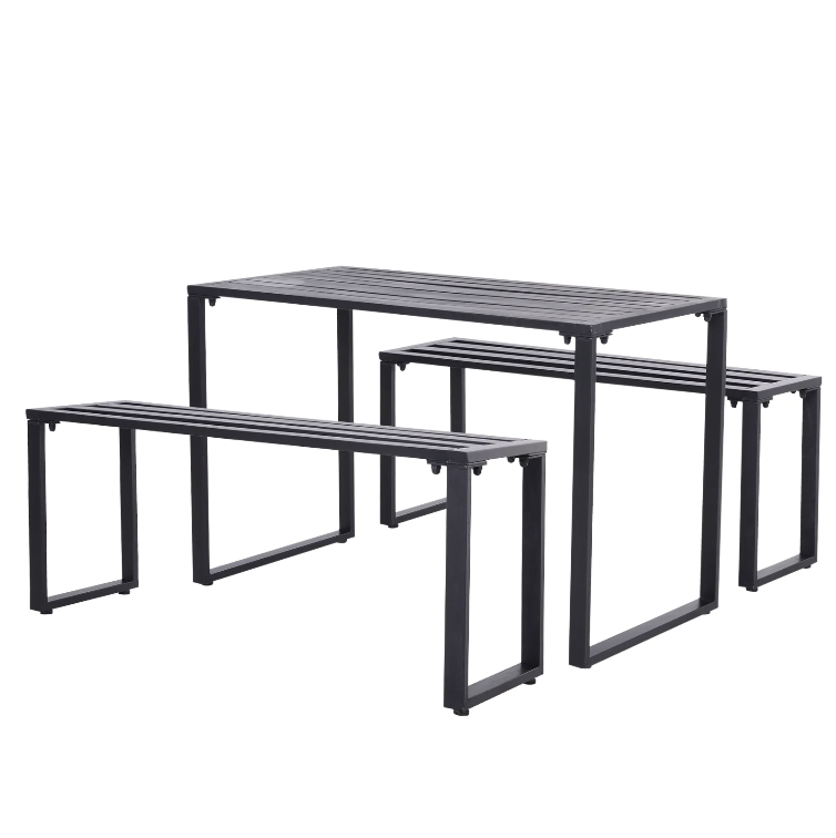 Nancy's Hermiston Tuinset - Partyset - Bierbanken - 3-Delig - Zithoek - Tafel - 2 Banken - Metaal - Zwart - 110 x 55 x 70 cm