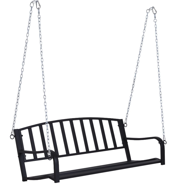 Nancy's Dunn Hangbank - Tuinbank - Schommel - 2-Zits - Kettingen - Metaal - Zwart - ± 130 x 60 x 50 cm