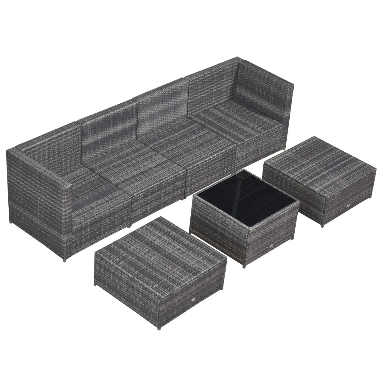 Nancy's Hutto Tuinset - Loungeset - Tuinmeubels - 7-Delig - Zitkussens - Tafel - Veiligheidsglas - Polyrotan - Grijs