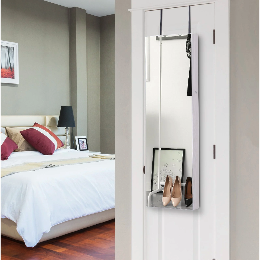 Nancy's Lemoore Sieradenspiegel - Spiegel - Hangende Spiegel - Deurbevestiging - LED - MDF - Wit - 37 x 120 x 10 cm