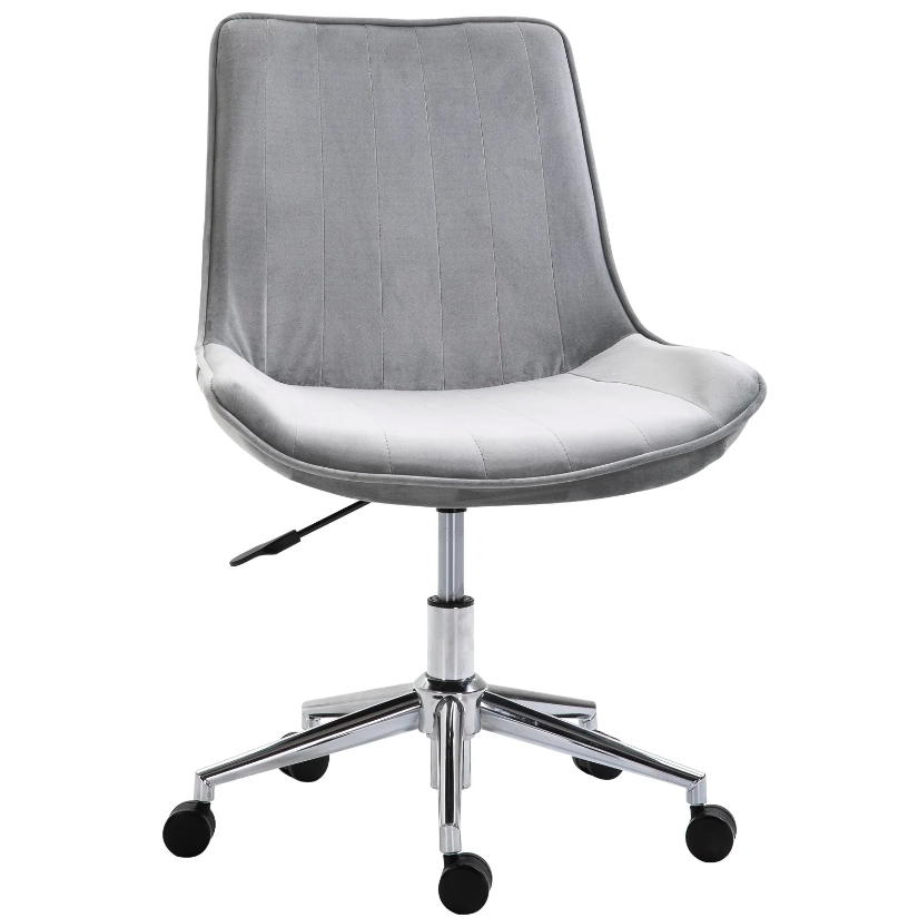 Nancy's Pearl Bureaustoel - Draaistoel - Fauteuil - Wieltjes - Hoogte Verstelbaar - 360 ° Draaibaar - Fluweel - Grijs - 52.5 x 60 x 82-91 cm