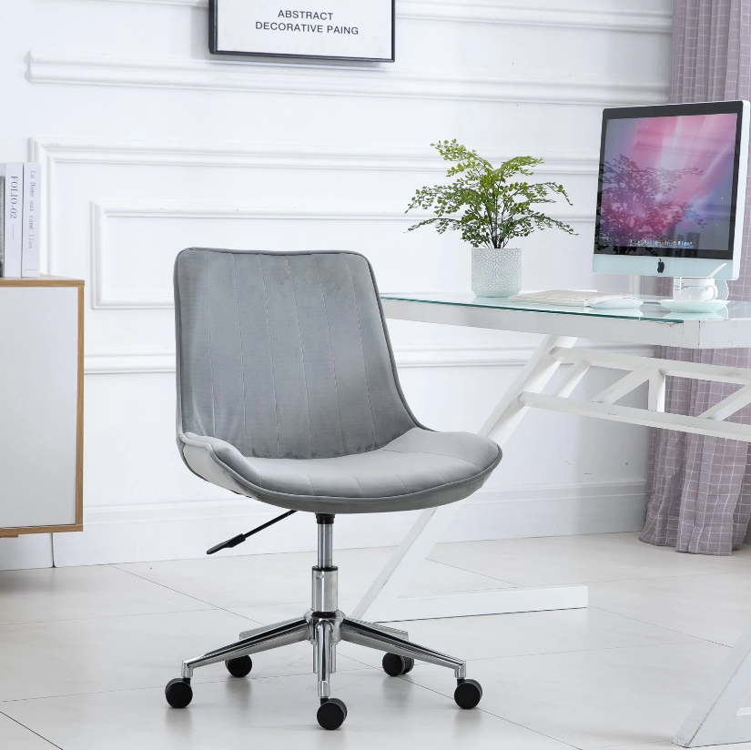Chaise de bureau Nancy's Pearl - Chaise pivotante - Fauteuil - Roulettes - Hauteur réglable - Rotatif à 360° - Velours - Gris - 52,5 x 60 x 82-91 cm