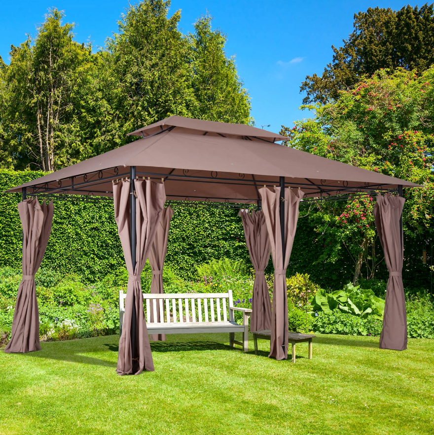 Nancy's Bellflower Tuinpaviljoen - Partytent - Tuintent - Overkapping - Zijwanden - Staal - Koffie - 400 x 300 cm