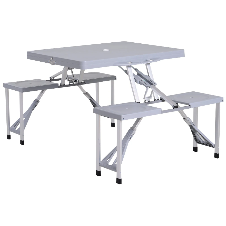 Nancy's Aloha Campingtafelset - Picknicktafel 0 4 Stoelen - Inklapbaar - Zithoek - Klaptafel - Aluminium - Grijs - 135 x 82 x 66 cm