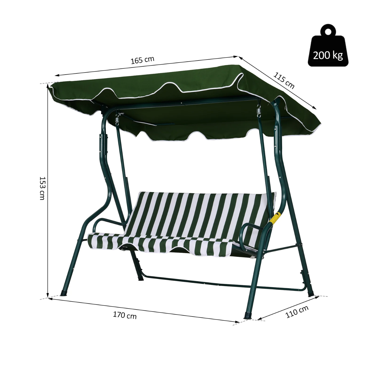 Nancy's Benbrook Tuinschommel - Schommelbank - Verstelbare Zonnekap - Metaal - Groen - Wit - Polyester - Schuim -