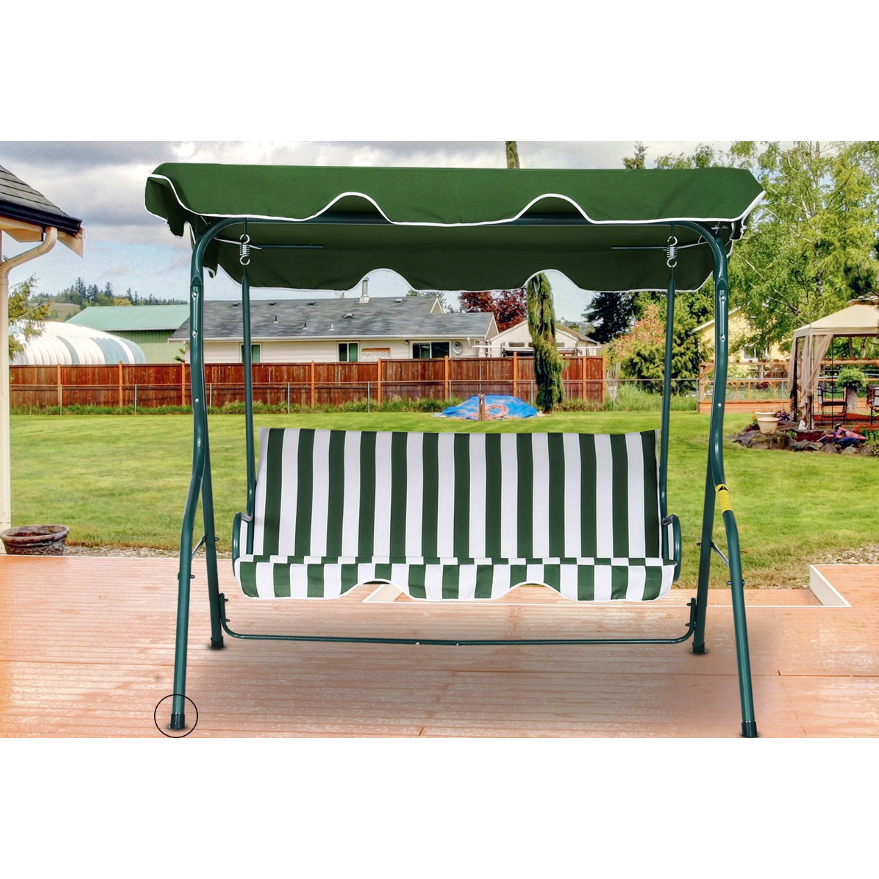 Nancy's Benbrook Tuinschommel - Schommelbank - Verstelbare Zonnekap - Metaal - Groen - Wit - Polyester - Schuim -