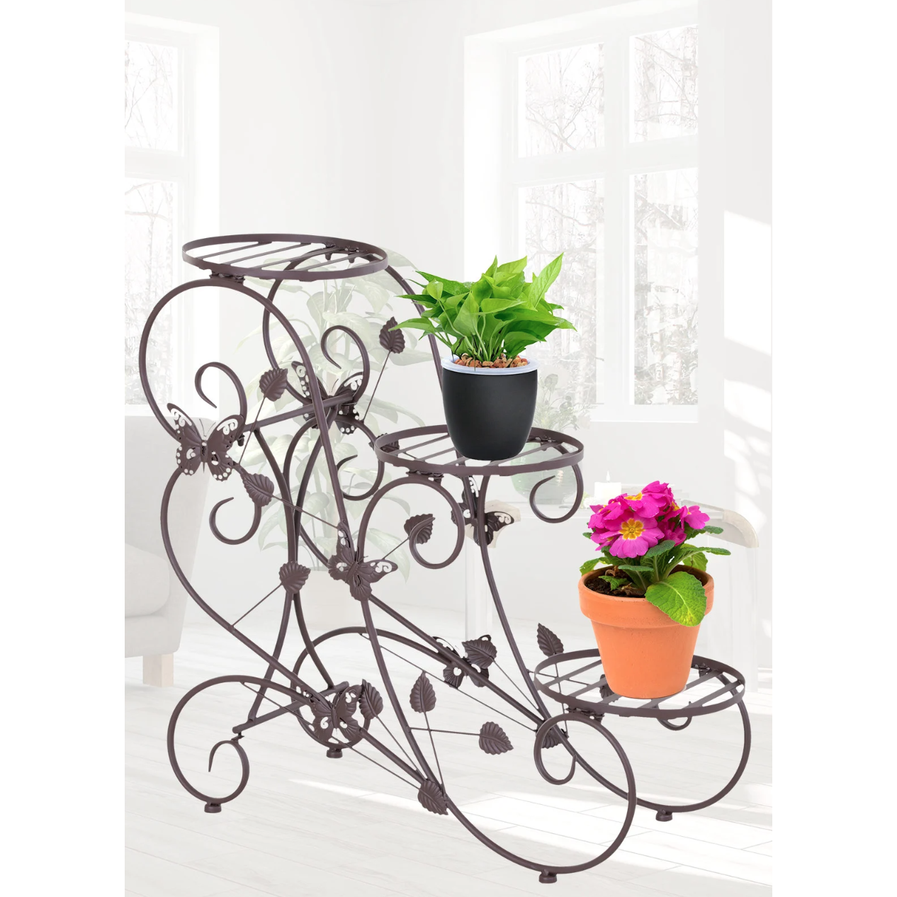 Nancy's Avon Plantentrap - Plantenrek - Bloemenstandaard - Metaal - Brons - 3 Niveaus - 75 x 28 x 66 cm