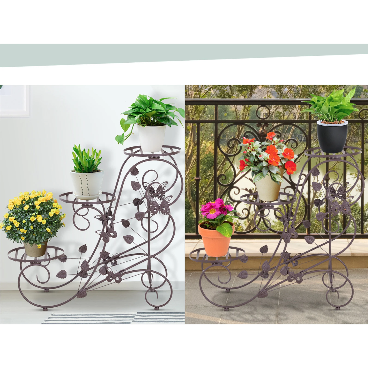 Nancy's Avon Plantentrap - Plantenrek - Bloemenstandaard - Metaal - Brons - 3 Niveaus - 75 x 28 x 66 cm
