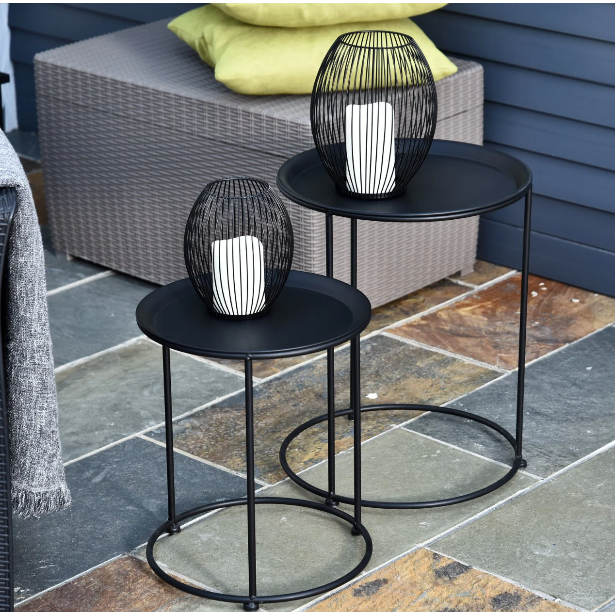 Nancy's Kenmore Bijzettafels - Salontafels - Ronde Tafels - Set Van 2 - Tuintafels - Metaal - Zwart