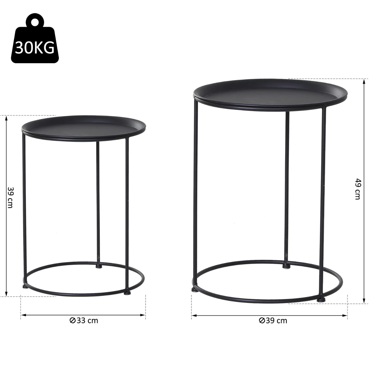 Nancy's Kenmore Bijzettafels - Salontafels - Ronde Tafels - Set Van 2 - Tuintafels - Metaal - Zwart