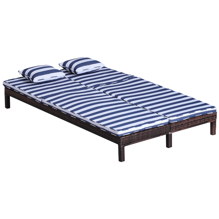 Nancy's Raymore Lounger - Loungebed - Ligstoel - 2-Persoons - 5-Laags - Metaal - Blauw - Wit - Rotan - Bruin - 195 x 120 x 28 cm