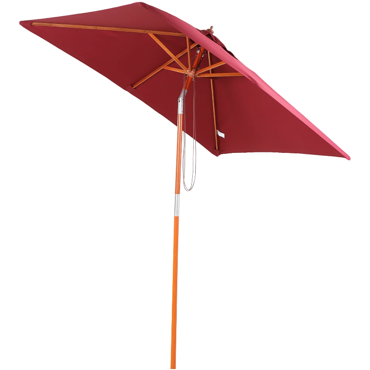 Nancy's Arvin Parasol - Tuinparasol - Zonwering - Opvouwbaar - 3 Niveaus - Hout - Polyester - Wijnrood - 200 x 150 cm