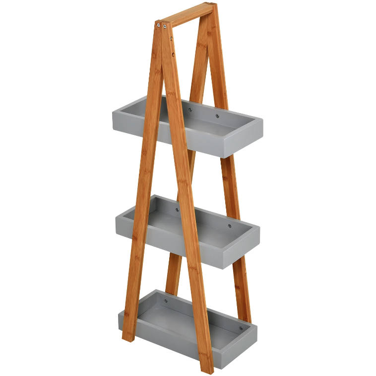 Nancy's Gardner Badkamerrek - Opslagrek - 3 Niveaus - Ladder - Opbergplank - Bamboe - Grijs - MDF - 30 x 18 x 81 cm