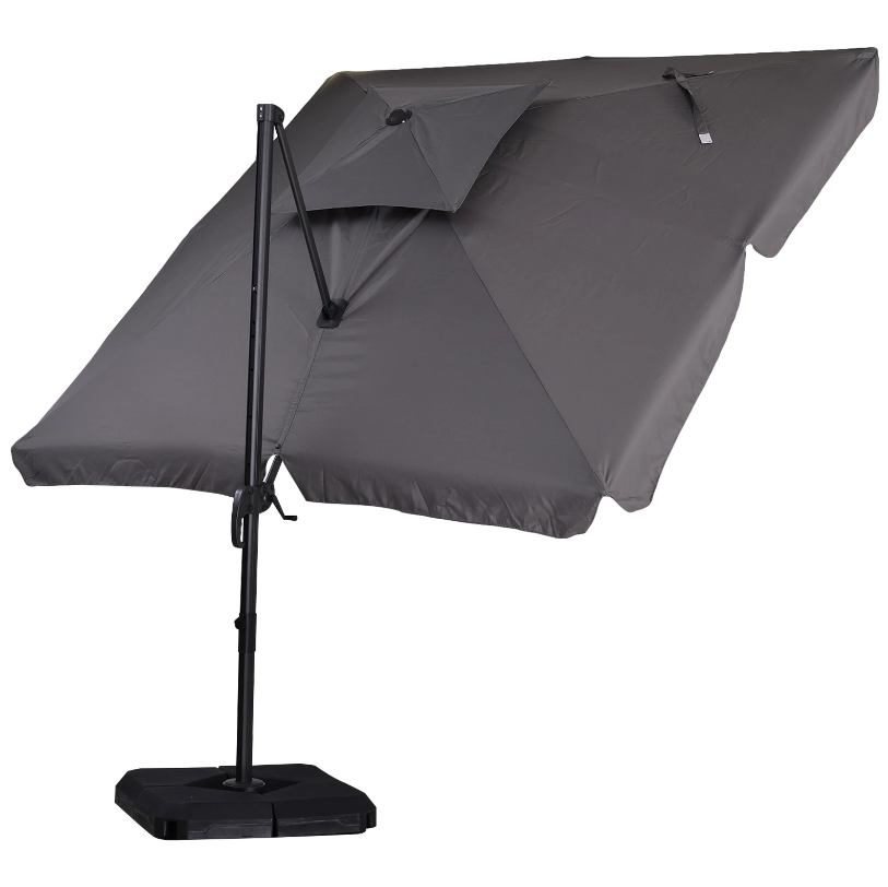 Nancy's Secaucus Zweefparasol - Tuinparasol - Parasol Standaard - UV50 - 4 Gewichten - Beschermhoes - Aluminium - Grijs - 270 x 270 x 260 cm