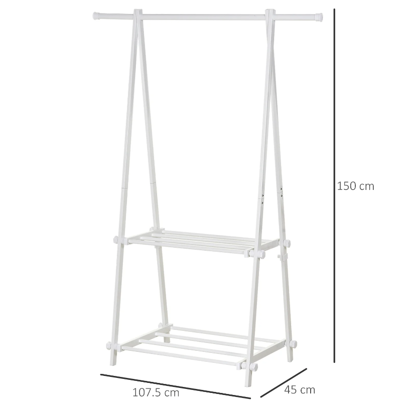 Nancy's Eastmont Kledingrek - Kapstok - Garderoberek - Staal - Wit - 2 Opbergplanken - 107.5 x 45 x 150 cm