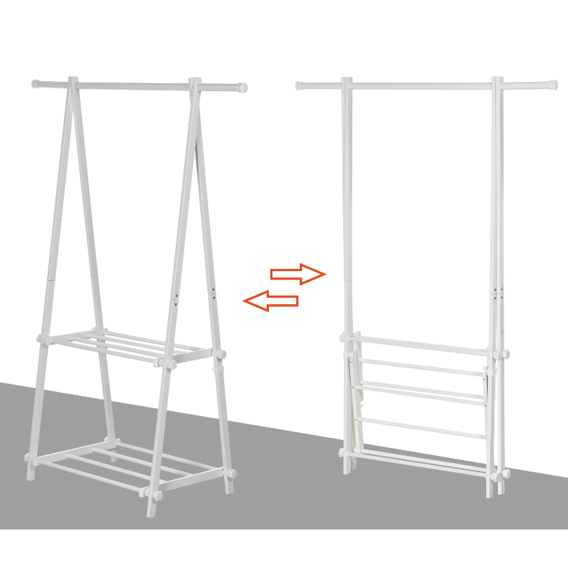 Nancy's Eastmont Kledingrek - Kapstok - Garderoberek - Staal - Wit - 2 Opbergplanken - 107.5 x 45 x 150 cm