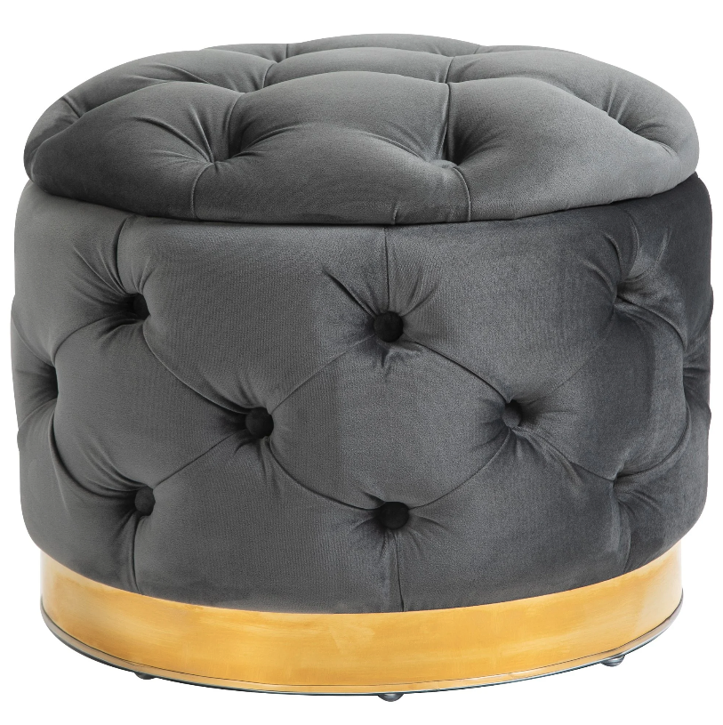 Nancy's Silverdale Hocker - Poef - Opbergruimte - Ottoman - Populierenhout - Antraciet - Grijs - Geel - 55 x 55 x 42 cm