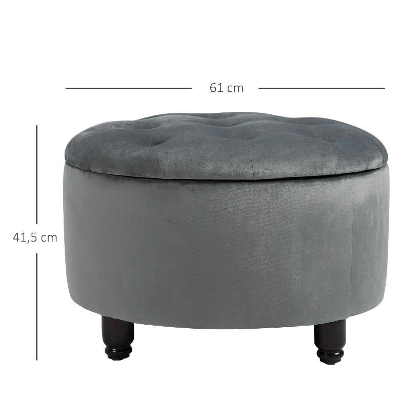 Nancy's Fernley Hocker - Poef - Voetensteun - Kruk - Opbergruimte - Polyester - Hout - Donkergrijs - 61 x 61 x 41.5 cm