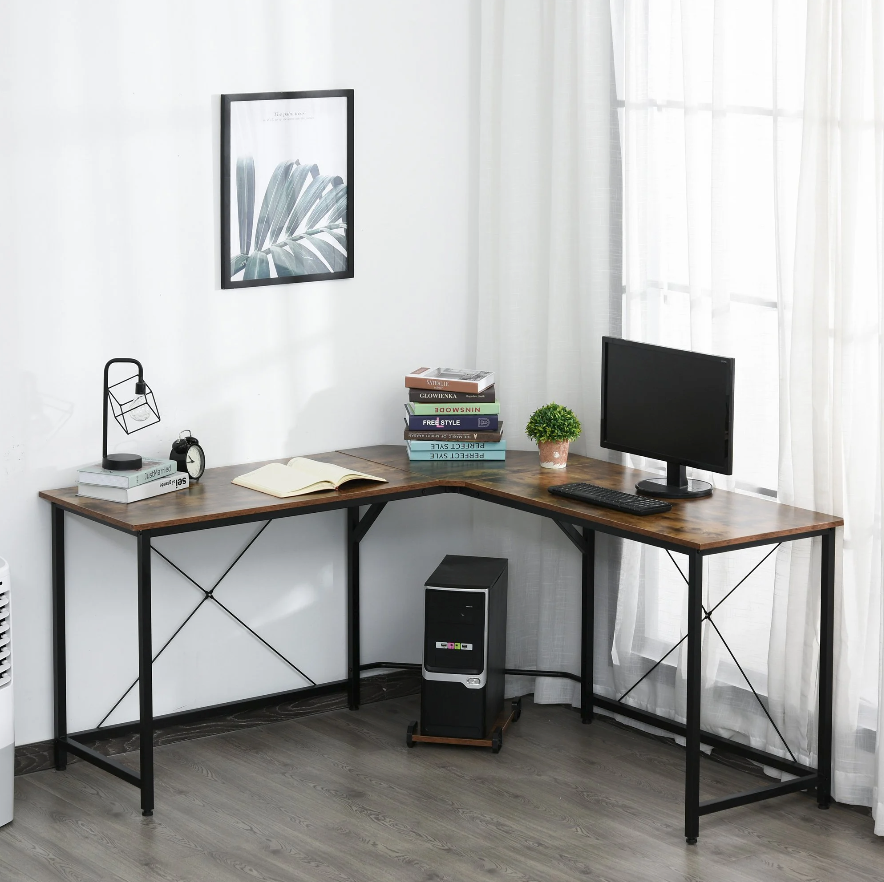 Nancy's Bonney Lake Hoekbureau - Computertafel - L-Vormig - Desktopstandaard - Industrieel - Bewerkt Hout - Bruin - Zwart - 150 x 150 x 75 cm