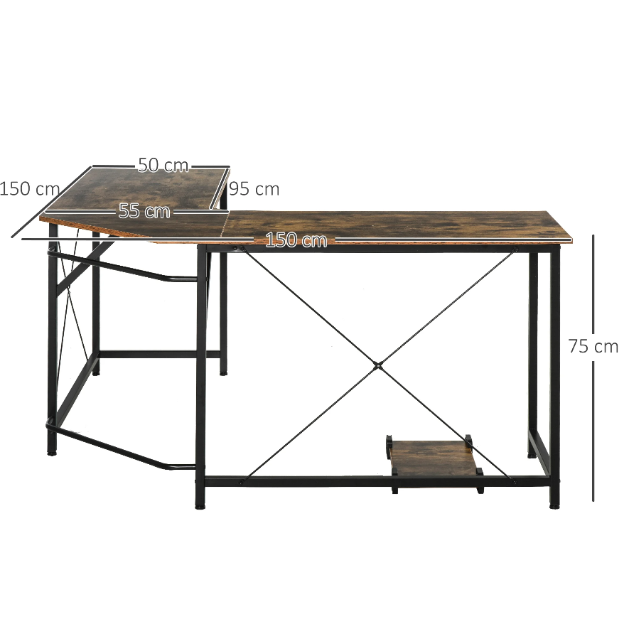 Nancy's Bonney Lake Hoekbureau - Computertafel - L-Vormig - Desktopstandaard - Industrieel - Bewerkt Hout - Bruin - Zwart - 150 x 150 x 75 cm