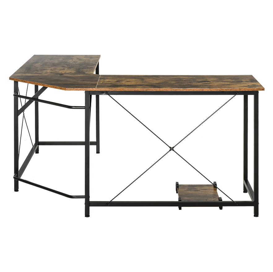 Nancy's Bonney Lake Hoekbureau - Computertafel - L-Vormig - Desktopstandaard - Industrieel - Bewerkt Hout - Bruin - Zwart - 150 x 150 x 75 cm